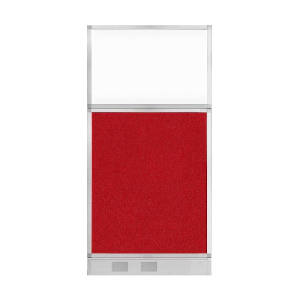 Hush Panel Configurable Cubicle Partition 3' x 6' Red Fabric Clear Window w/ Cable Channel